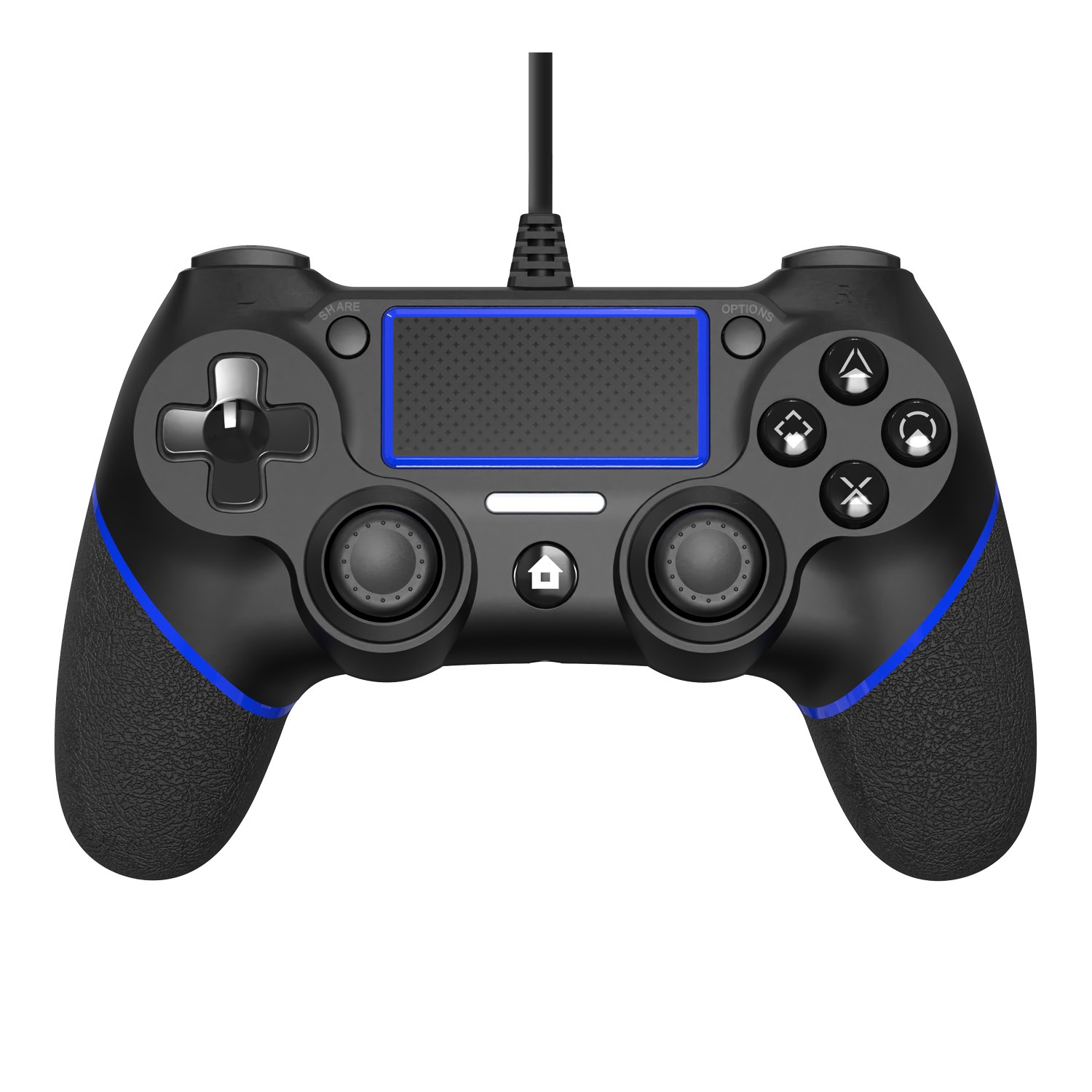 レンジライフ PS4用有線コントローラー モーションセンサー付き ブラック&ブルー 側面グリップ