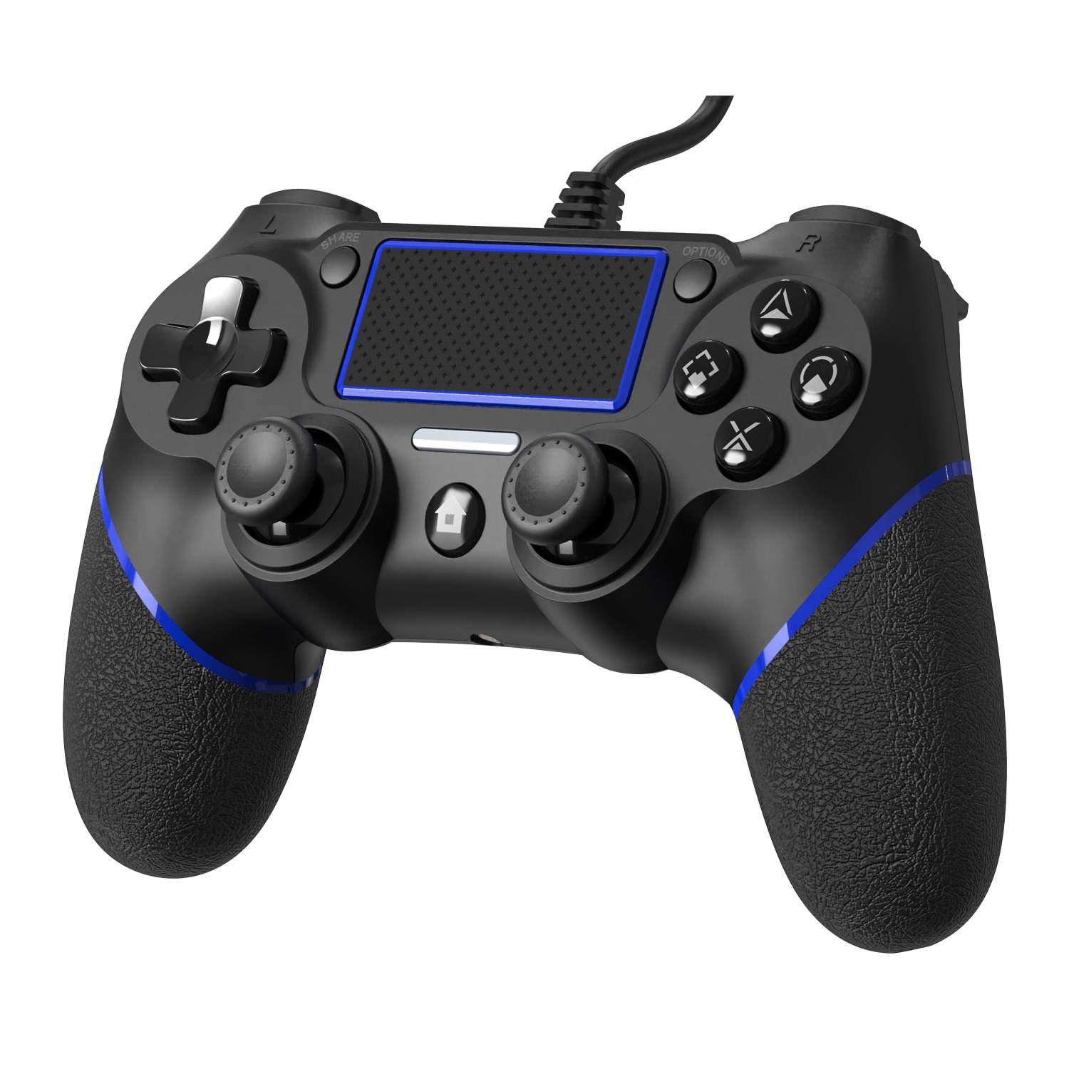 レンジライフ PS4用有線コントローラー モーションセンサー付き ブラック&ブルー 斜め