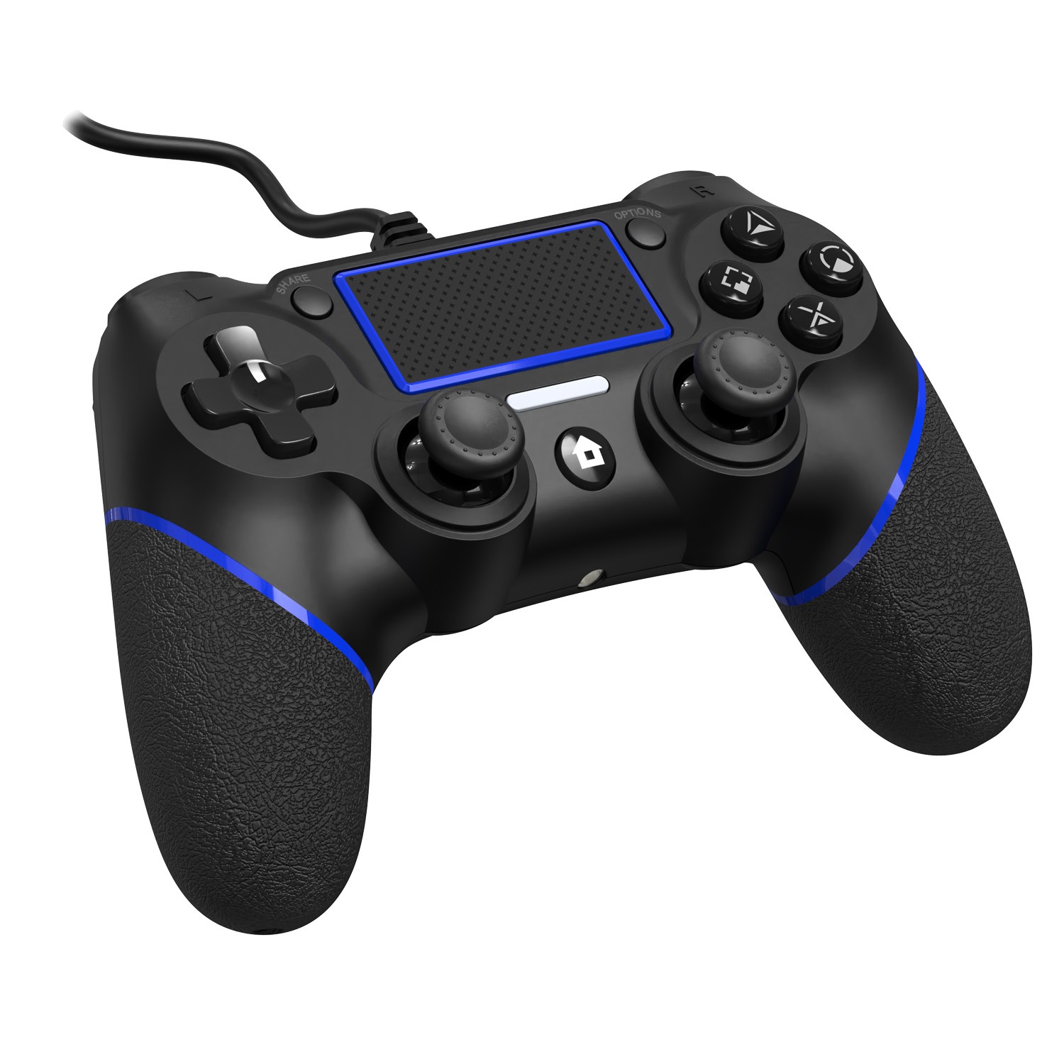 レンジライフ PS4用有線コントローラー モーションセンサー付き ブラック&ブルー 背面有線ケーブル部