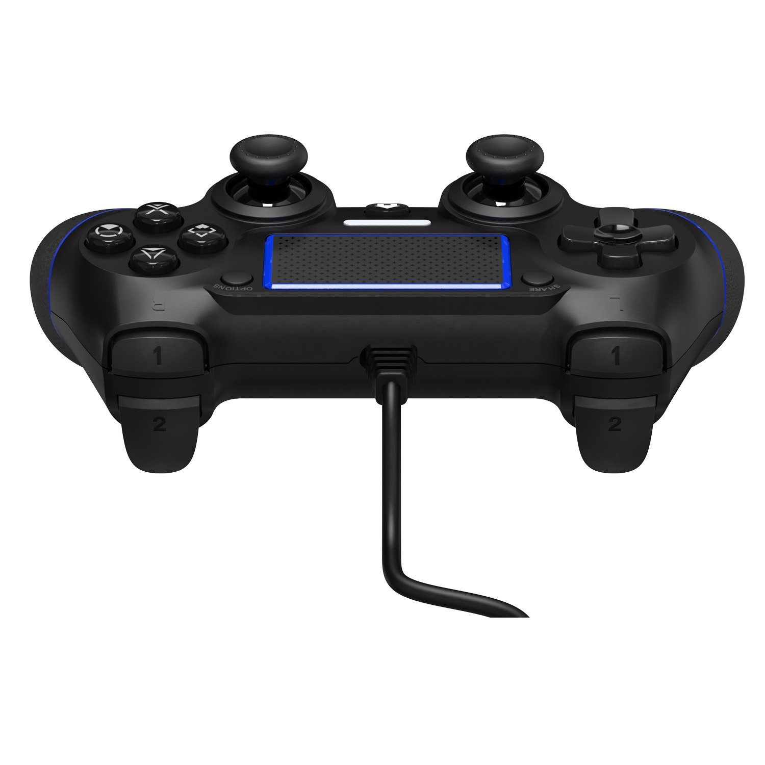 レンジライフ PS4用有線コントローラー モーションセンサー付き ブラック&ブルー 斜め俯瞰