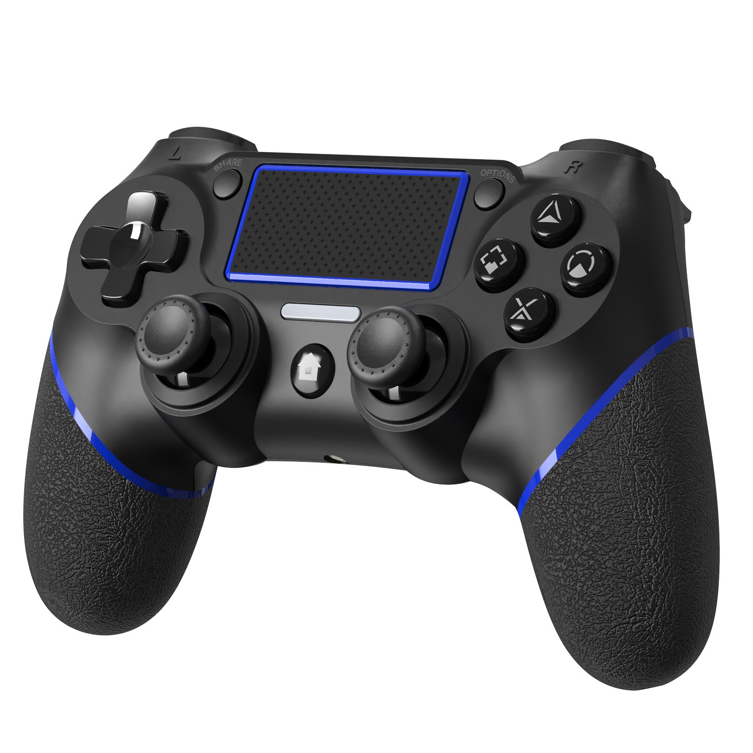 レンジライフ PS4用ワイヤレスコントローラー モーションセンサー付き ブラック&ブルー 斜め俯瞰